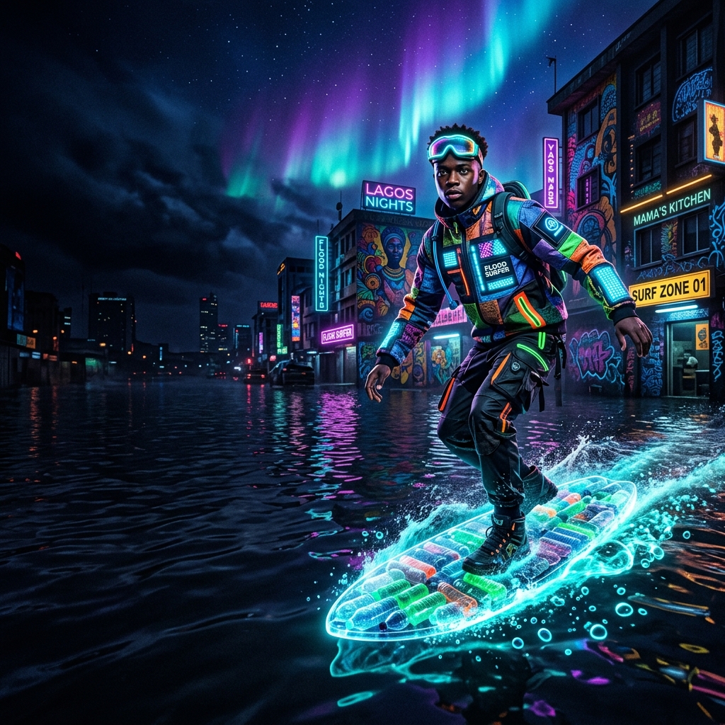 Ayo Lagoon Okoro surfing at night